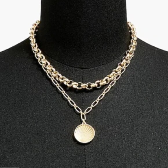 J.Crew Factory Gold Mixed Chain Pendant Layering Necklace - Picture 2 of 7